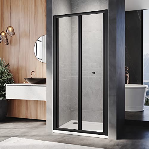 ELEGANT 800mm Black Bi-Fold Shower Door Enclosure Glass Reversible Folding Cubicle