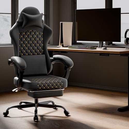 VSOGA Chaise de gaming en cuir avec fonction massage et repose-pieds - Chaise ergonomique en polycarbonate - Charge maximale : 150 kg - Noir