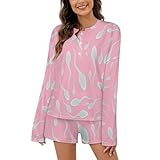 Spermatozoa in Semen Women's Pajama Sets 2 Piece Sleepwear Long Sleeve Top and Shorts Lounge Set Pjs M