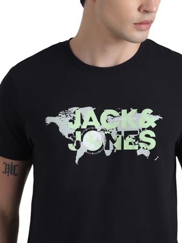 Image of Jack & Jones Men Pure Cotton Graphic Printed Slim Fit T-Shirt