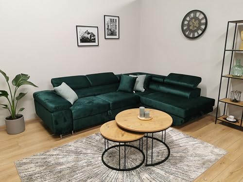 KMK GNYCH Ecksofa Aston mit Schlaffunktion und Bettkasten, Wohnzimmer, L-Form Sofa mit Bettkasten, in L-Form, Couch mit Schlaffunktion (Grün, Ottomane Rechts) KMK GNYCH Ecksofa Aston mit Schlaffunktion und Bettkasten, Wohnzimmer, L-Form Sofa mit Bettkasten, in L-Form, Couch mit Schlaffunktion (Grün, Ottomane Rechts)