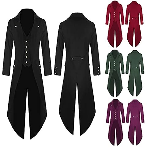 VPQILH Clearance Mens Steampunk Tailcoat Medieval Gothic Vintage Tuxedo Coat Single Breasted Jackets Long Sleeve Blazer Lapel Outerwear Victorian Renaissance Uniform Halloween Cosplay Pirate Costume Cover