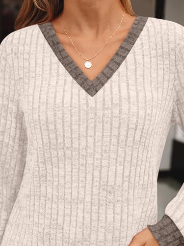 Image of AUTOMET Womens V Neck Long Sleeve Shirts Fall Tops 2026 Lightweight Sweater