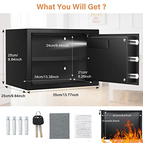 0.8 Cubic Personal Home Safe Fireproof Waterproof With Fireproof Money Bag, Fireproof Safe Box With Removable Shelf And Combination Lock, Digital Money Safe For Firearm Cash Medicine Jewelry Documents #TOP3