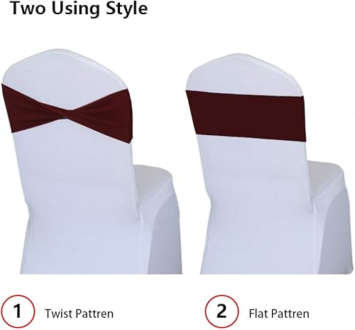 Miniatura 3 de Aulufft Paquete de 50 bandas elásticas de elastano color rojo vino, bandas elásticas para silla, lazos sin hebilla, para decoración de bodas,