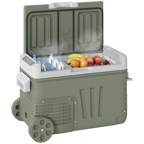 Outsunny 33 litros Kompressor Kühlbox Kühlbox eléctrico mit LED Rolle Kühlfunktion leise Gefrierbox Thermobox Mini Kühlschrank 12/240 Volt für Auto Steckdose LKW Camping Barco Verde