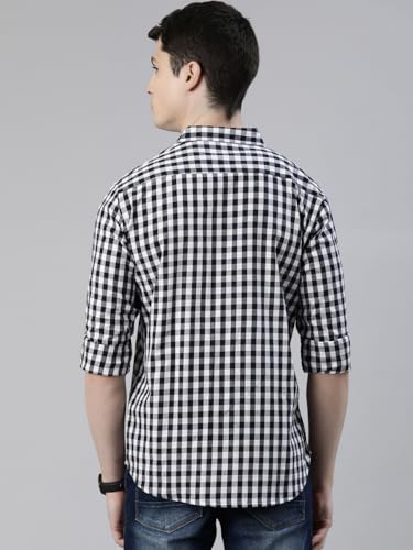 Image of JOVEN Men Slim Fit Pure Cotton Brown and Dark Green Casual Checked Shirt