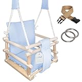 Columpio para bebé de madera para interior, columpio infantil 3 en 1, con cojín y cinturón de seguridad, cómodo y robusto