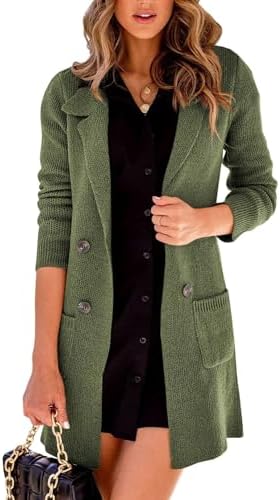 Danedvi Women Open Front Lapel Collar Cardigan Button Down Long S...