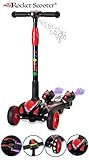 The Original Rocket Scooter, Kids Kick Scooter, Music, 3 Colors Lighted Wheels, Spray Lights, Sturdy Steering Handlebar, Stable Board, Adjustable Height & Foldable Design (Black)
