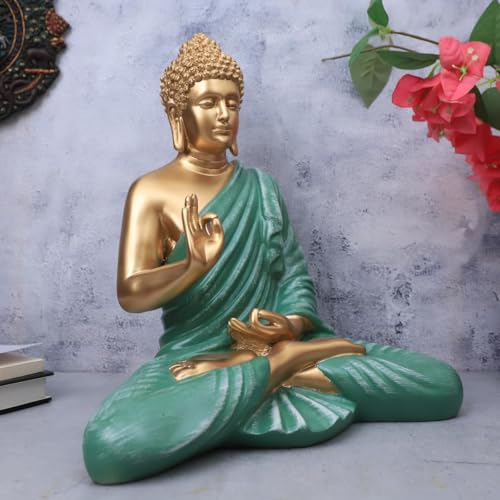 Image of The Advitya Buddha Idol for Home Decor|Buddh /Gautam Buddha /Shakyamuni Statue Figurine Showpiece for House Warming Birthday Corporate Gift|Home Decoration Items for Living Room (Sea Green - 14.5 inch)