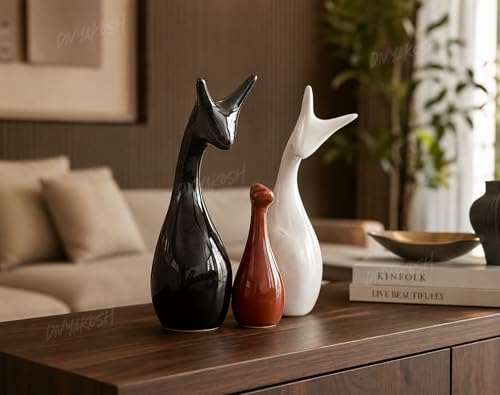 Image of Divyakosh Handmade Home Decoration Item, Ceramic Deer Family, Showpiece (Set of 3) for Living Room Decor, Gift Item, Modern Animal Figurine, Showcase Office Table Decor Housewarming