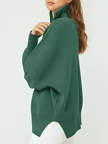 Image of ANRABESS Womens Oversized Quarter Zip Pullover Sweaters | Fall Fashion Outfits, Long Sleeve Slit Side, Baggy Loose Fit, 1 /4 Zip Lapel Collared, Ribbed Knit Soft Warm Winter Clothing