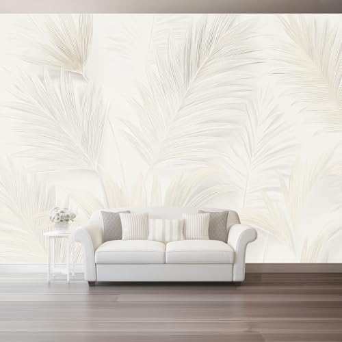Papier Peint Panoramique 200 X 140 Cm Papier Peint Intissé Décoration Murale Texture Des Feuilles De Palmier Tropicalesmural Décoration Pour Chambre Salon Chambre D'Enfantsblanc Beige