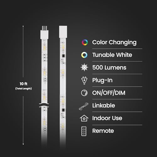 Image of Feit Electric 10FT Smart Chasing LED Strip Light, RGB Color-Changing + Tunable White, Wi-Fi App & Remote Control, Alexa & Google Home, Linkable, Cuttable, Indoor /Outdoor, TAPE10 /CHASE /AG