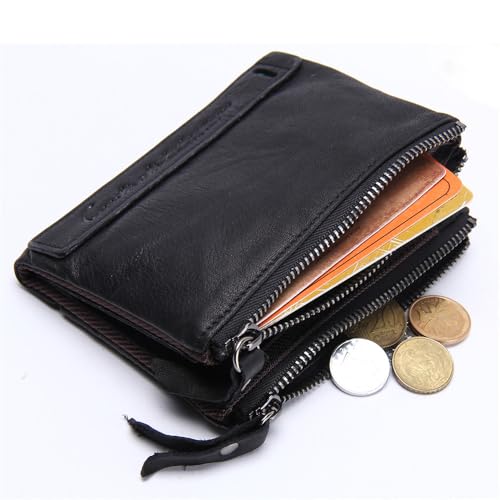 Image of CONTACTS Soft Leather Wallet for Women and Men Small Bifold Coin Purse Double Zipper Card Holder with RFID Blocking (Black)
