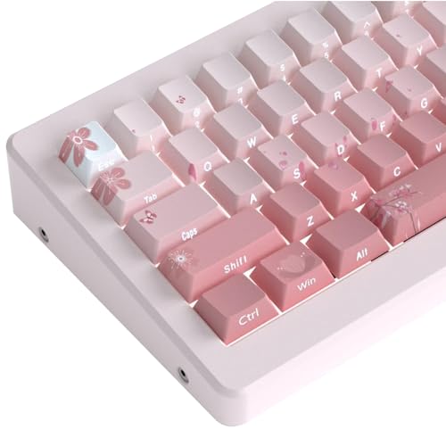 PBT Keycaps Custom 135 Keys Letter Side Print Backlit Keycap Cherry Profile Pink Gradient Keycap Set for ISO/UK Layout Cherry MX Switch Mechanical Keyboards