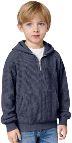 Boys'Fashion Sweatshirts,Waffle Knit Quarter Zip Hoodies for Teen Boys — view 3