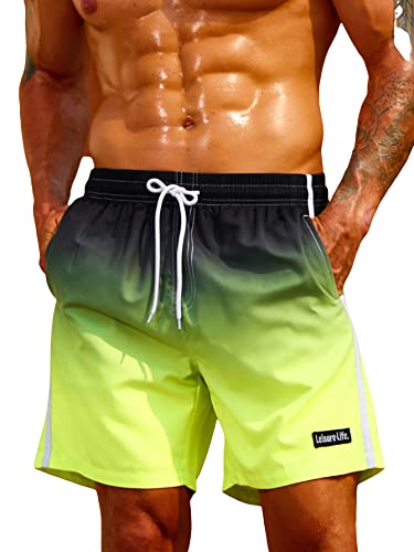WDIRARA Men's Letter Patched Drawstring Waist Swim Trunks Quick Dry Pocket Swim Beach Shorts