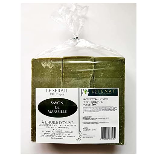 Il Serail Savonnerie Marseillaise dal 1949 - Bar di sapone di Marsiglia genuino 1,4 Kg. Sapone grezzo EXTRA PURE di olio di oliva - Garanzia senza olio di palma
