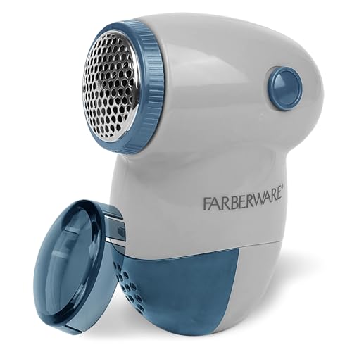 Image of Farberware Fabric Shaver & Lint Remover for Clothing, Small, Portable | Triple blade sweater shaver removes pilling, fuzz, and lint balls from clothes, couch, and furniture, battery operated
