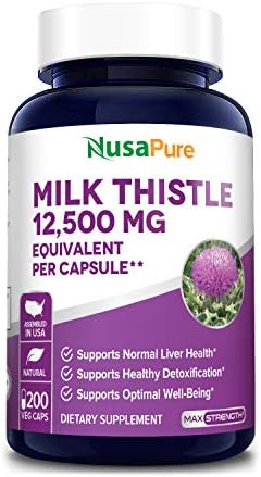 Milk Thistle Extract 12500mg 200 Veggie Capsules (Vegetarian,Organic Milk  Thistle, 50:1, Non-GMO, Gluten Free) Max Strength - Standardized 80% ...