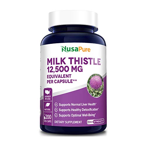 Milk Thistle Extract 12500mg 200 Veggie Capsules (Vegetarian,Organic Milk Thistle, 50:1, Non-GMO, Gluten Free) Max Strength - Standardized 80% Silymarin - Liver Support Supplement, Cleanse, Detox