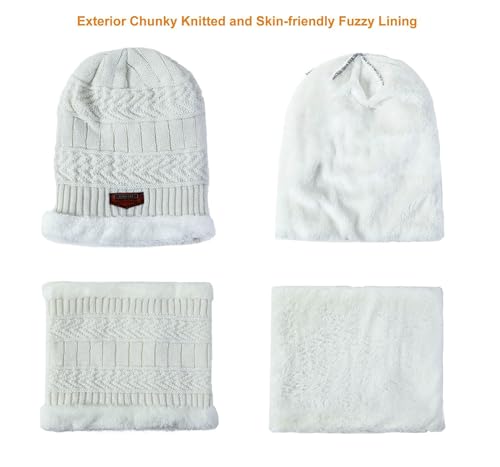 Image of Winter Beanie Scarf for Boys Girls (5-12 Years) Hats Circle Scarf Kids Slouchy Skull Cap