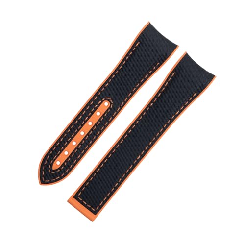 BUDAY Bracelet de montre en caoutchouc souple FKM Fluororubber texture nylon 21 mm pour bracelet Omega pour cadran de 43,5 mm Seamaster 600 boucle pliable (couleur : noir orange, taille : 22 mm)