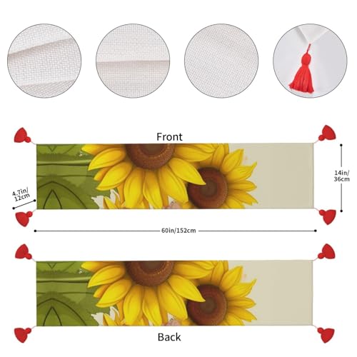 Chemin de table rustique fleuri avec pompons - Décoration de table champêtre