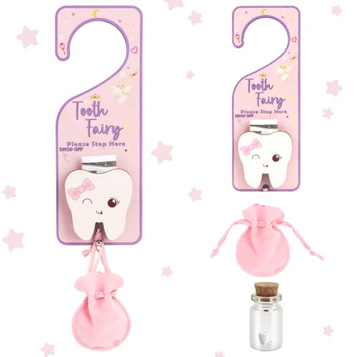 WALLFID 3Piece Set, Tooth Holder,Tooth Fairy Door Hanger,Keepsake Bottle & Velvet Bag for Lost Teeth,Encouraging Gift for Boys and Girls. (Tooth Fairy)