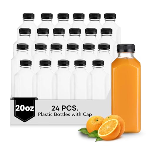 Hammont 20oz Clear PET Bottles with Caps, Pack of 24