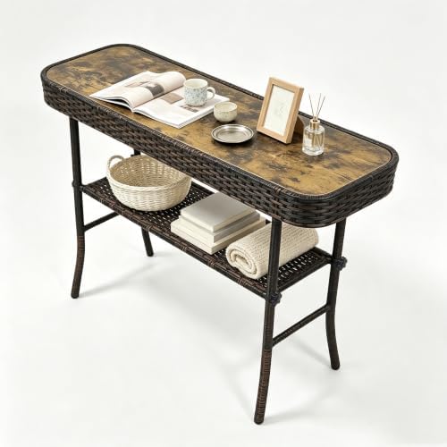 Entryway Table with Storage, 2-Tier 47'' Console Table with Woven Wrap