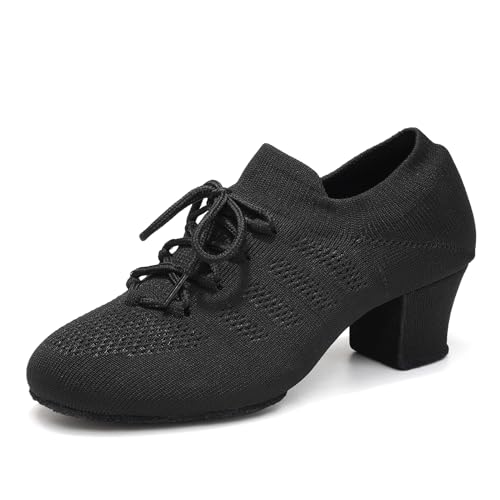 Uonpie Damen Latein Tanzschuhe Salsa-Tango Schnüren Geschlossene Moderne Ballsaal Leistung Schuhe Trainingsschuhe Schwarz, 40 EU