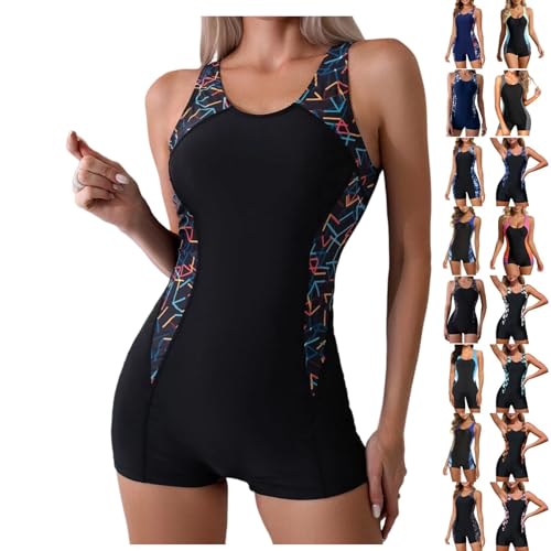 Maillot de Bain Femme 1 Pieces Couleur Vive Patchwork Anti-UV SéChage Rapide Une PiÈCe Combinaison De Bain D'éTé Manche Long Zip Slim pour Mer Natation...