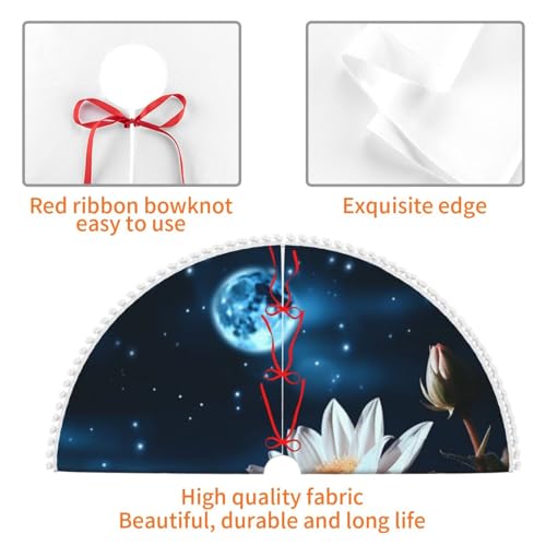 Jupe de sapin de Noël forme fleur lune et bordure pompons double couche