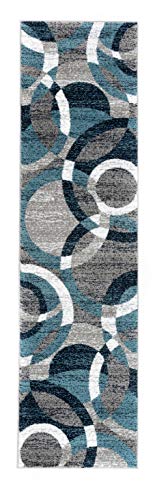 Rugshop Contemporary Modern Circles Abstract Runner Rug 2' X 7'2" Blue #TOP1