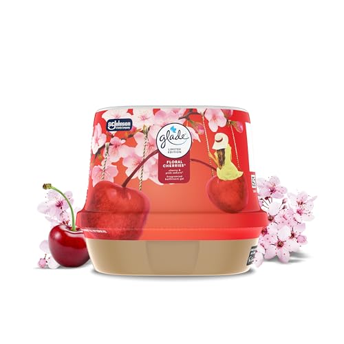 Glade Fragranced Bathroom Gel Air Freshener and Discreet Odour Eliminator Floral Cherries 180g Packaging May Vary