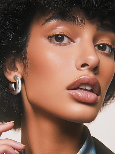 Image of Stainless Steel Chunky Hoop Earrings For Women, Minimalist and Chic, Black /Gold Plated, Round Hoops Earrings Hypoallergenic, Size: 30mm /40mm /60mm /80mm, Come with Box