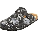 adidas damen schuhe blumen Schnalle verstellbar Supersoft Damen Schuhe Clogs Hausschuhe Leder-Fußbett 276-155 Glitzer Black Flower (Numeric_40)