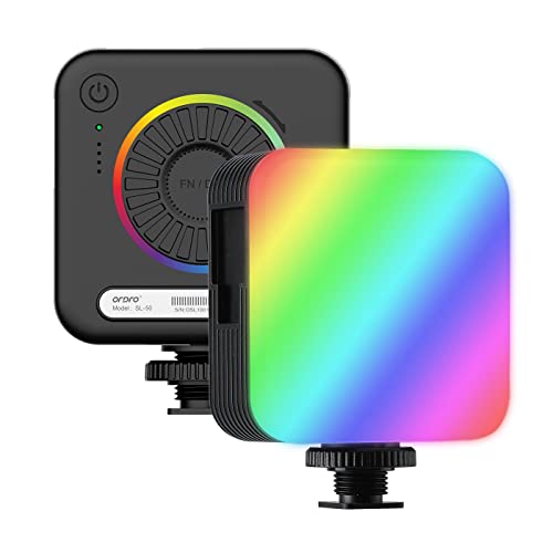 ORDRO SL-50 RGB Luz de Video LED, Mini luz de cámara LED con 108 Piezas de LED, 3 monturas de Zapata fría 2200mAh Recargable CRI 95+ 2700-6500K para fotografía de Youtube Tiktok Cover