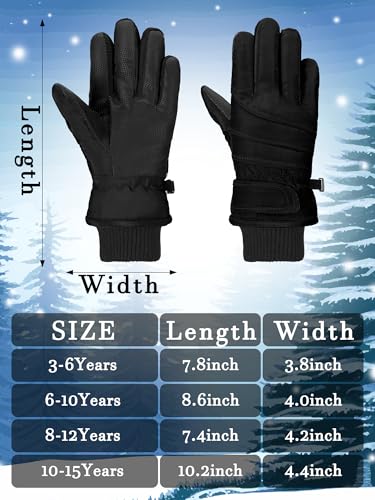 Image of SATINIOR 2 Pairs Kids Waterproof Winter Snow Gloves Ski Gloves for Boy Girl Outdoor Warm Thickening Snowboard