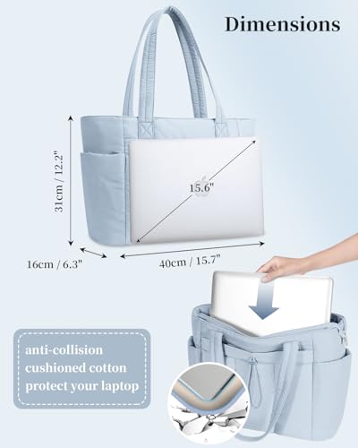 Image of Puffer Tote Bag for Women Handbag Nurse Bag with Cup Holder & Laptop Compartment & Trolley Sleeve for Work Travel