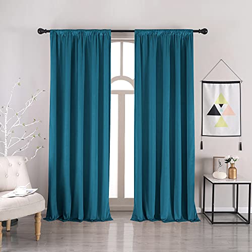nanbowang Stoneblue Velvet Curtains Rod Pocket 120 Inches Long Light Blocking Blue Window Curtain Panels Set of 2 Heat Insulated Curtains Blackout Thermal Curtain Panels for Bedroom 2 Panels