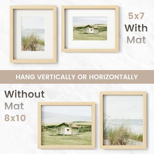 Image of 8x10 Picture Frame Set of 3, USA-Sourced Natural Maple Wood Photo Collage Frame with HD Tempered Glass, Modern Simple 8 x 10 Wooden Frame Matted to 5x7, Gallery Frames for Art Wall or Tabletop Display