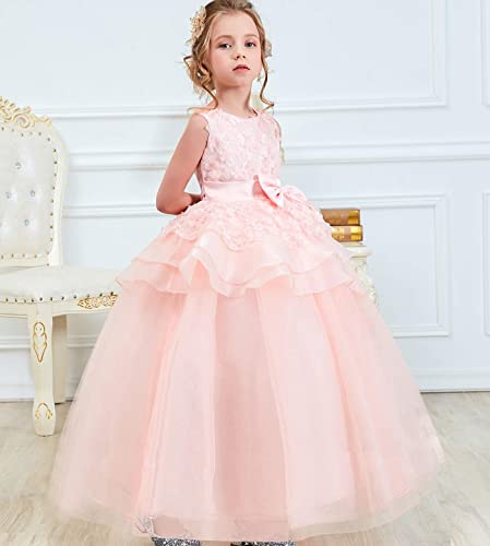 Nnjxd Girl Sleeveless Embroidery Princess Pageant Dresses Prom Ball Gown Size (150) 9-10 Years Pink #TOP2