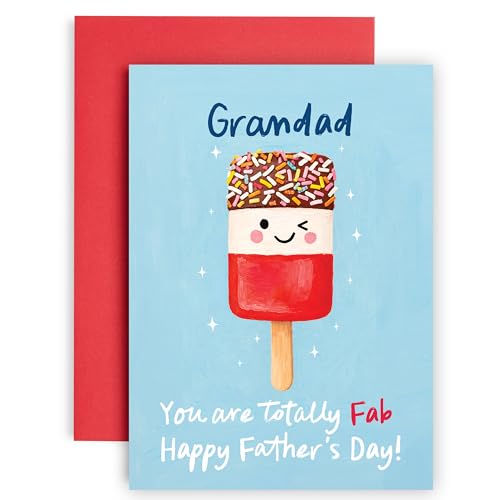 Huxters Fathers Day Card for Grandad Wishing You a Fab Fathers Day Cute Ice Cream Design Fun and Colourful Card from Grandson or Granddaughter (Grandad)
