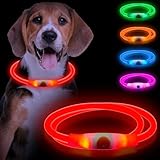 Sofore Collier Chien Lumineux pour Collier Lumineux Chien Foncée, Rechargeable par USB 3 Modes de Flash Collier Chien Lumineux Taille Réglable pour Petits, Moyens et Grands Chiens,Rouge