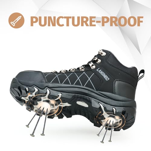 Image of LANSNBO Waterproof Steel Toe Boots for Women Wide Width Non Slip Work Shoes Lightweight Slip Resistant Safety Toe Sneakers Indestructible Construction Composite Toe Footwear