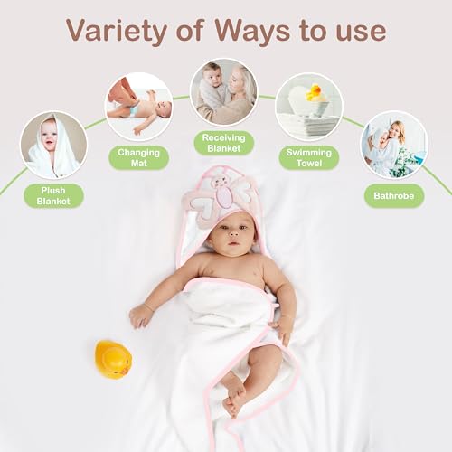 Image of Mother's Choice Baby Towels 100% Organic Cotton Butterfly Hooded Design, Oeko-TEX Certified, Ultra-Soft Absorbent Hooded Bath Towel for Newborn Girls, (Butterfly)